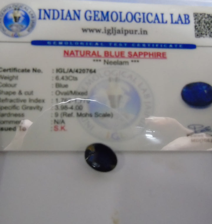 Blue Sapphire(Neelam)_Bangkok: Luster A:Natural, Certified