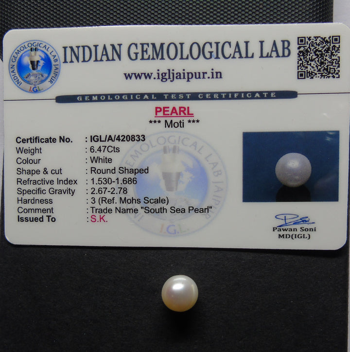 South Sea Pearl (White ):Natural, Certified