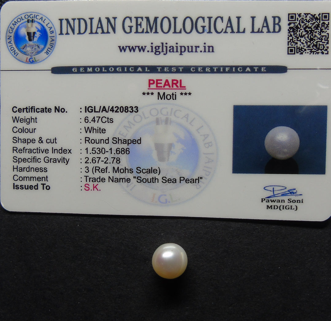 South Sea Pearl (White ):Natural, Certified
