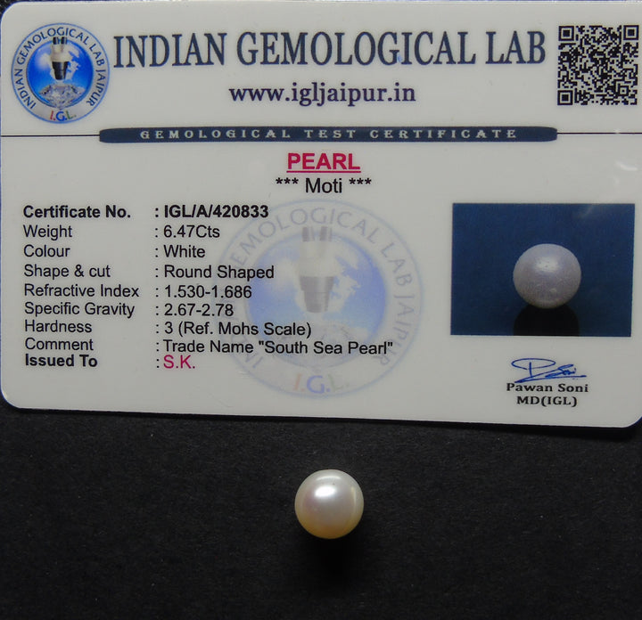 South Sea Pearl (White ):Natural, Certified