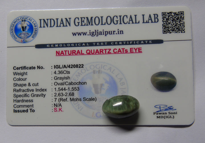 Catseye(Lehsunia): Luster A:Natural, Certified