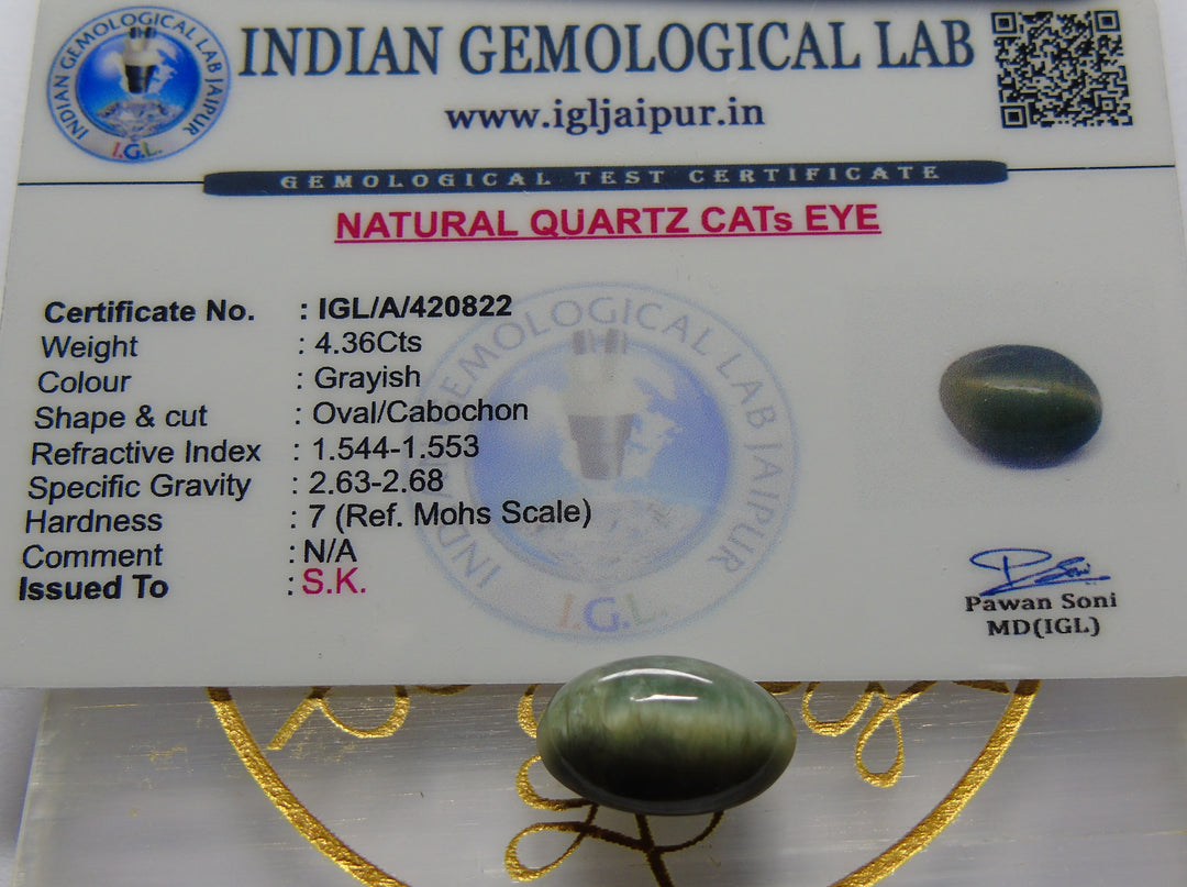 Catseye(Lehsunia): Luster A:Natural, Certified