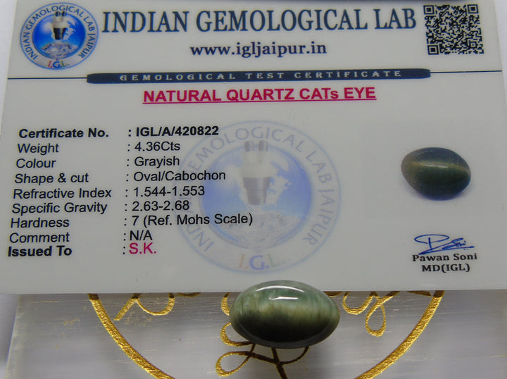 Catseye(Lehsunia): Luster A:Natural, Certified