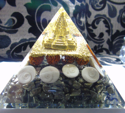 Shree Yantra Lakshmi Pyrite Rudraksha Pyramid