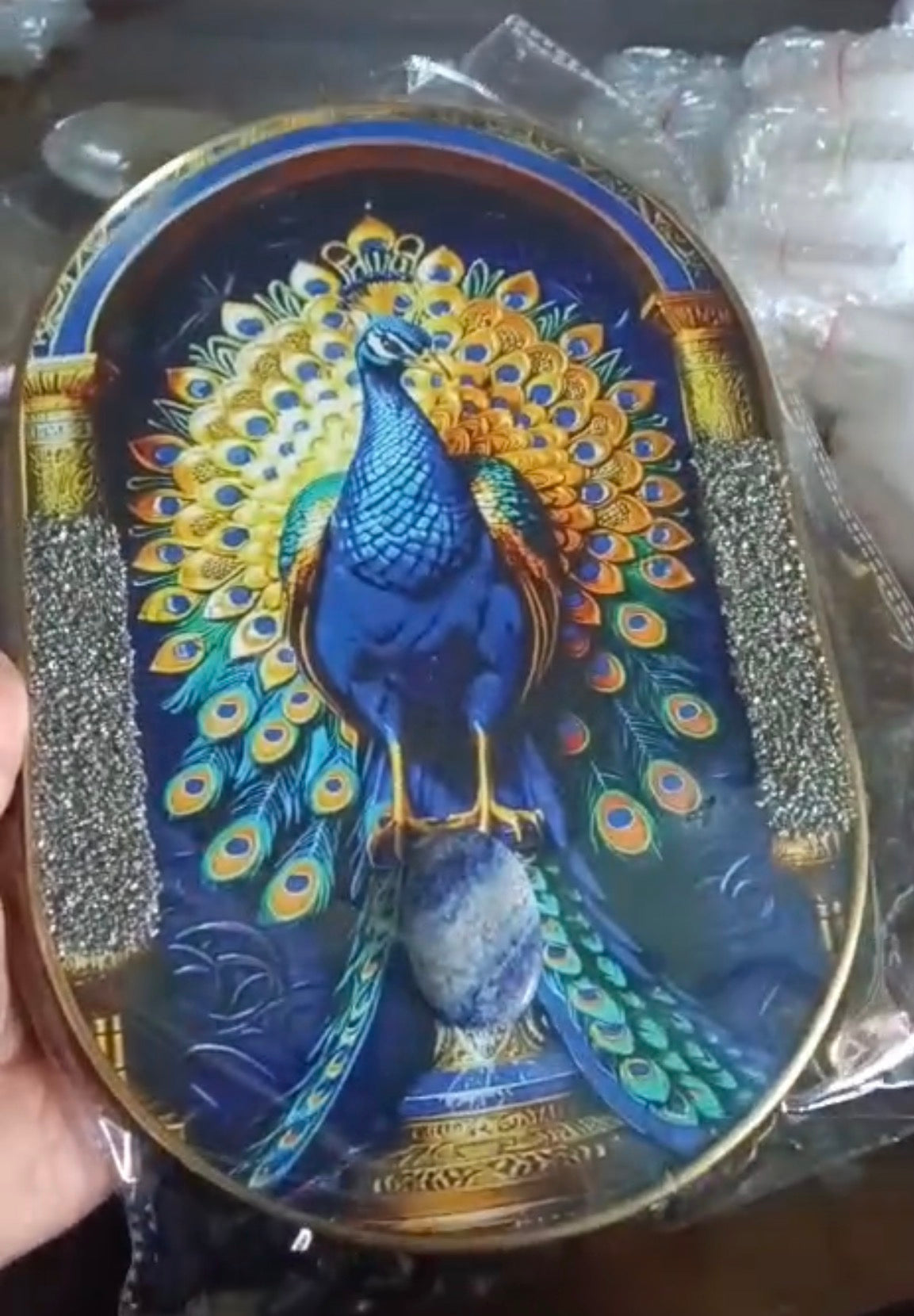 Pyrite Lapis Lazuli Peacock Frame