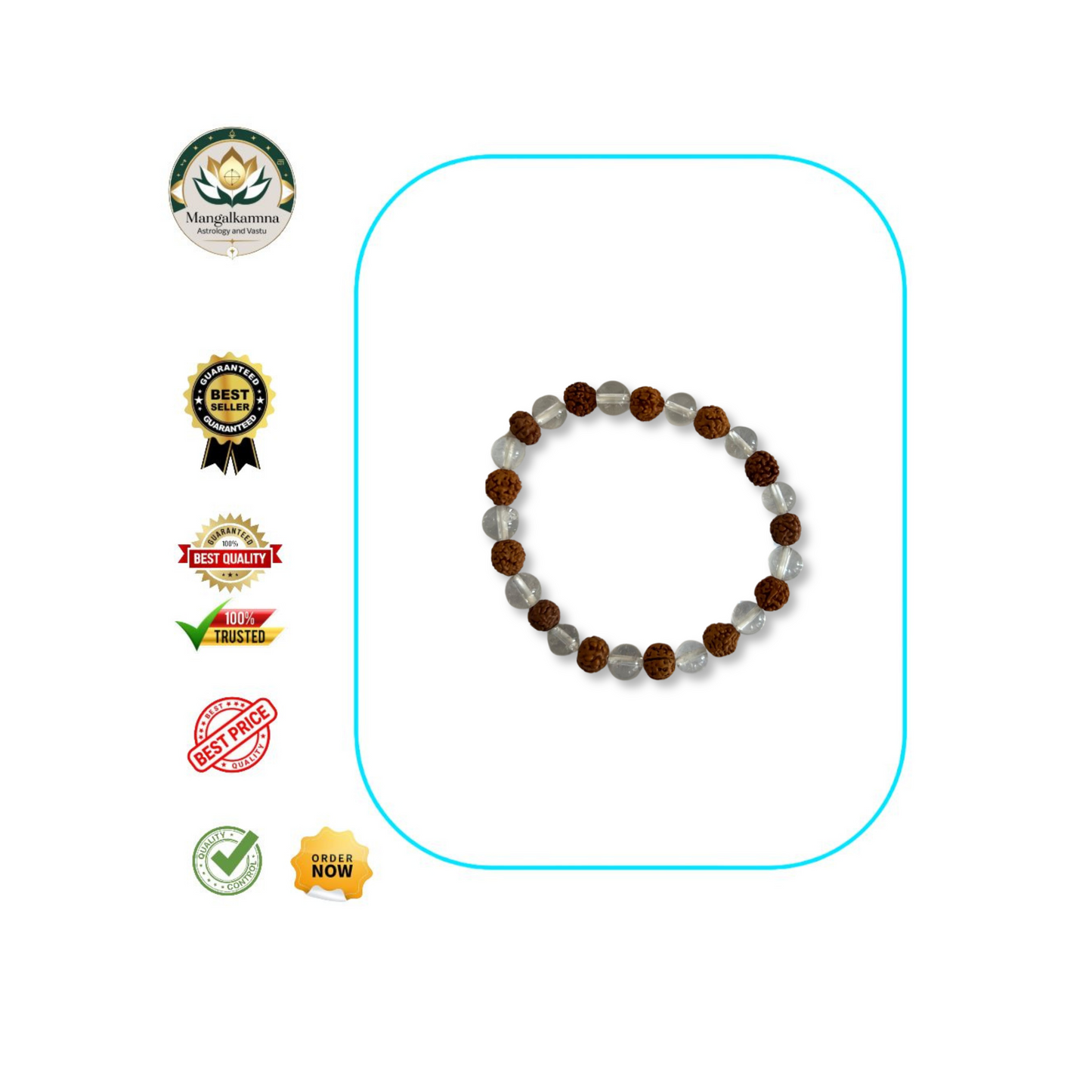Rudraksha+Clear Quartz Bracelet