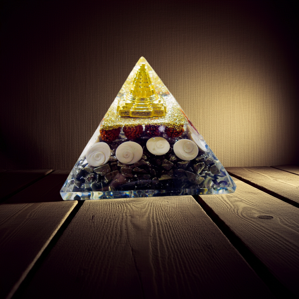 Shree Yantra Lakshmi Pyrite Rudraksha Pyramid
