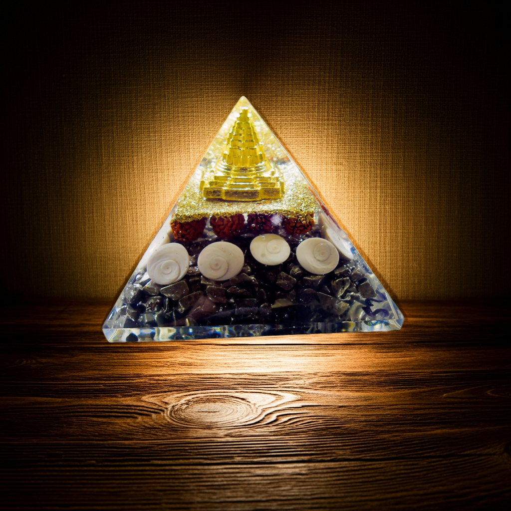 Shree Yantra Lakshmi Pyrite Rudraksha Pyramid